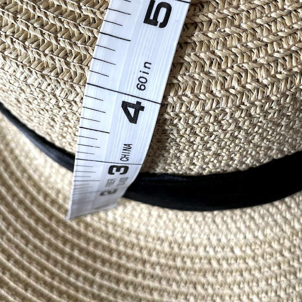 NWOT! Tan Floppy Hat With Black Bow. Size Measurements in description. - Picture 6 of 6